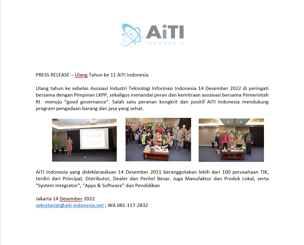 press release "anniversary' ke 11 AiTI Indonesia - 14 Des.2022